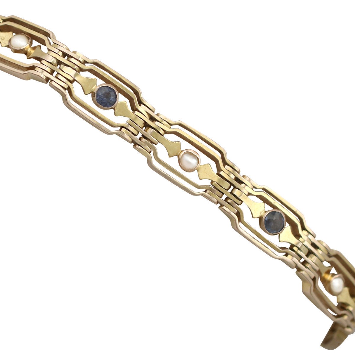 Sapphire and seed pearl gate bracelet